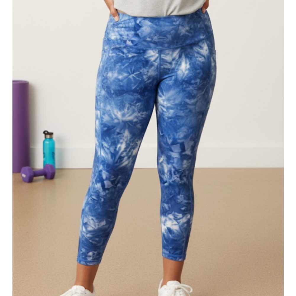 High Rise Tye Dye Leggings, Girls Size L, Blue White